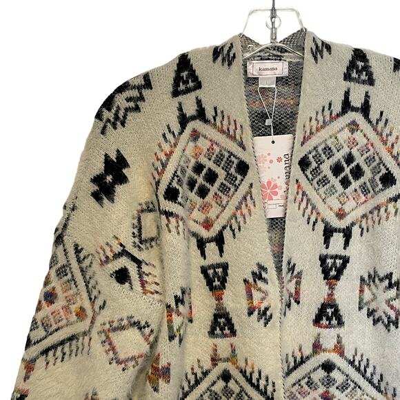 Kamana NEW Southwest Frost Open Cardigan Womens Large Fuzzy Soft Aztec Sweater - Picture 3 of 9